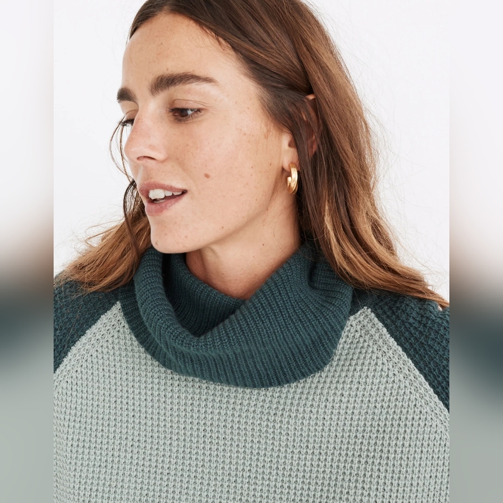 Madewell - Colorblock Eastbrook Turtleneck Cross-Back Sweater | XS: Sage Green - Picture 8 of 15